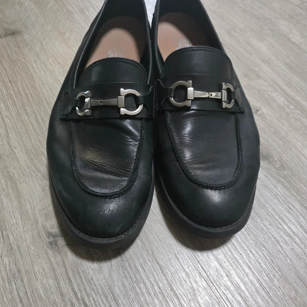 Salvatore Ferragamo Mens 11.5 2E Black Leather Gancini Bit Loafers Made in Italy